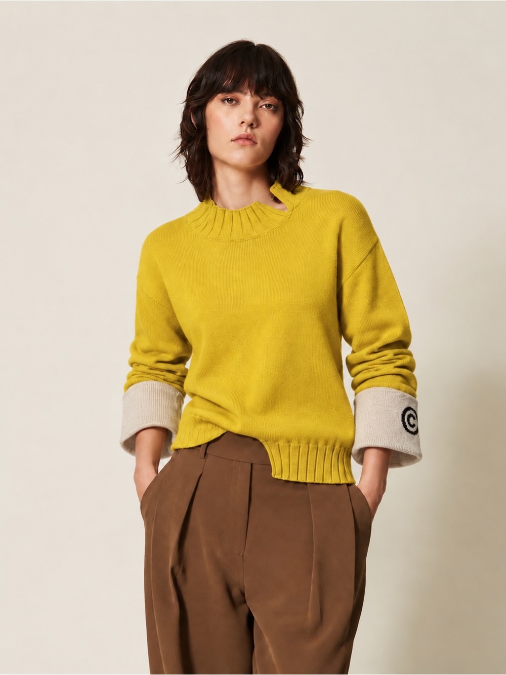 Posh Streetwear Wool Blend Asymmetrical Notched Neck Bi-Level Jumper M